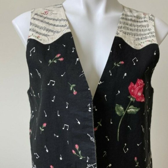 Novelty Musical Notes Vest Music Teacher Piano Amazing Grace Song Floral Roses - Picture 2 of 12